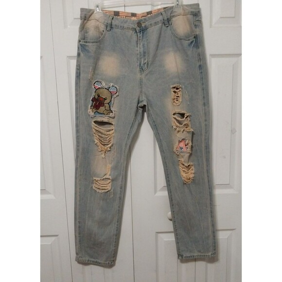 Other - Ripped Streetwear Y2K Patchwork Teddy Bear Jeans Straight High Rise Men's 40/31